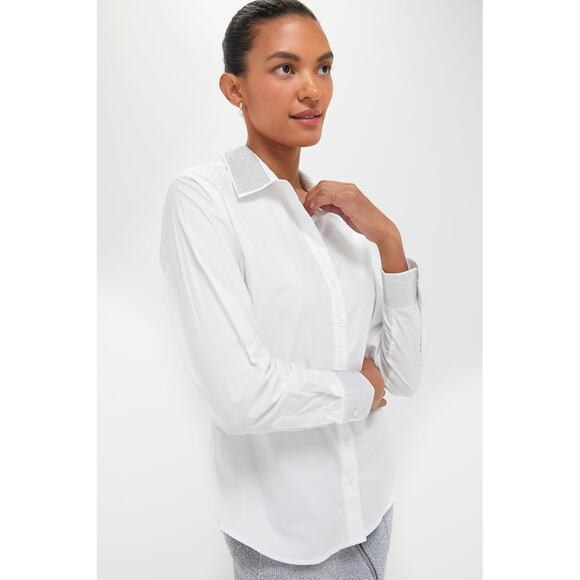 THE SHIRT BY ROCHELLE BEHRENS Exclusive White Icon Shirt With Rhinestone Collar - Picture 8 of 9